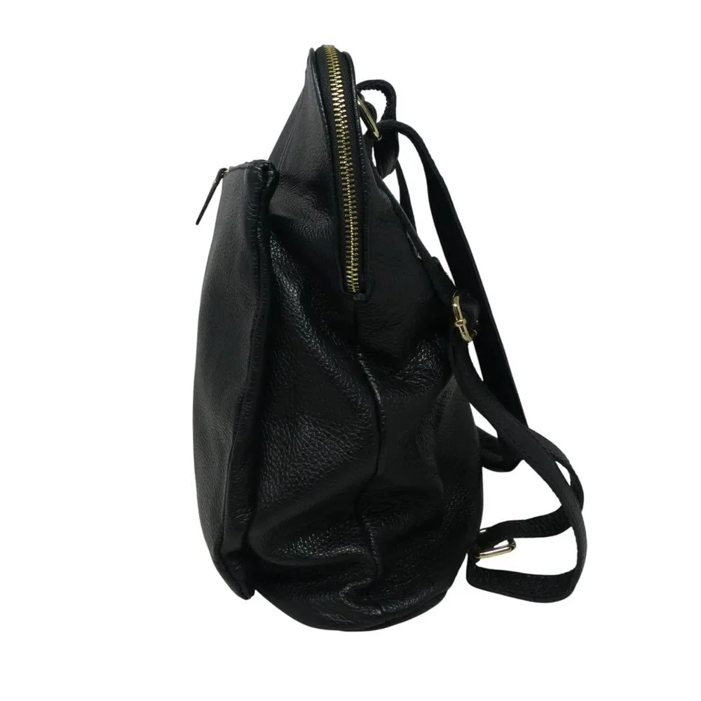 L. Credi Black Pebbled Leather Convertible Crossbody Backpack Purse Shoulder Bag